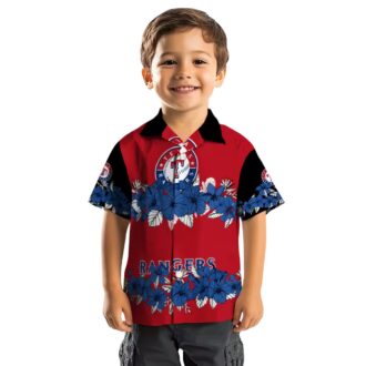 Shop Texas Rangers Hibiscus Stripe Hawaiian Shirt - Blue & Black Tropical MLB Fan Apparel