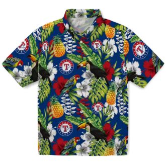 Stylish Texas Rangers Hawaiian Shirt with Toucan Blue Green Design - MLB Team Shirts