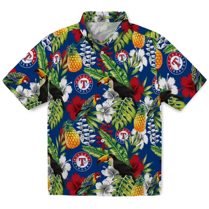 Stylish Texas Rangers Hawaiian Shirt with Toucan Blue Green Design - MLB Team Shirts