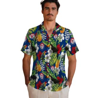 Stylish Texas Rangers Hawaiian Shirt with Toucan Blue Green Design - MLB Team Shirts