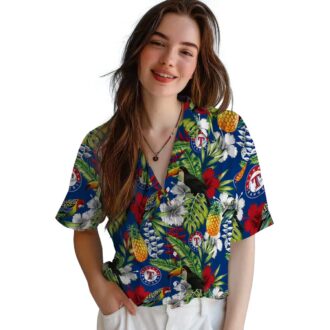 Stylish Texas Rangers Hawaiian Shirt with Toucan Blue Green Design - MLB Team Shirts