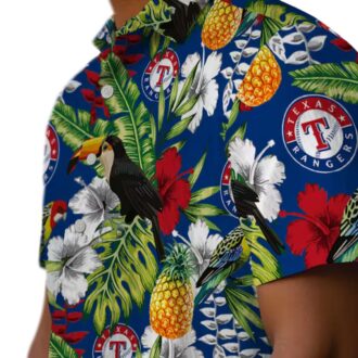 Stylish Texas Rangers Hawaiian Shirt with Toucan Blue Green Design - MLB Team Shirts