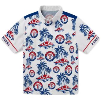 Texas Rangers Blue & White Palm Island Hawaiian Shirt - Official MLB Summer Fan Apparel