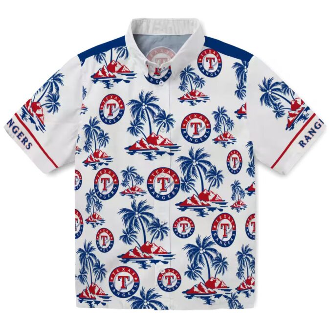 Texas Rangers Blue & White Palm Island Hawaiian Shirt - Official MLB Summer Fan Apparel