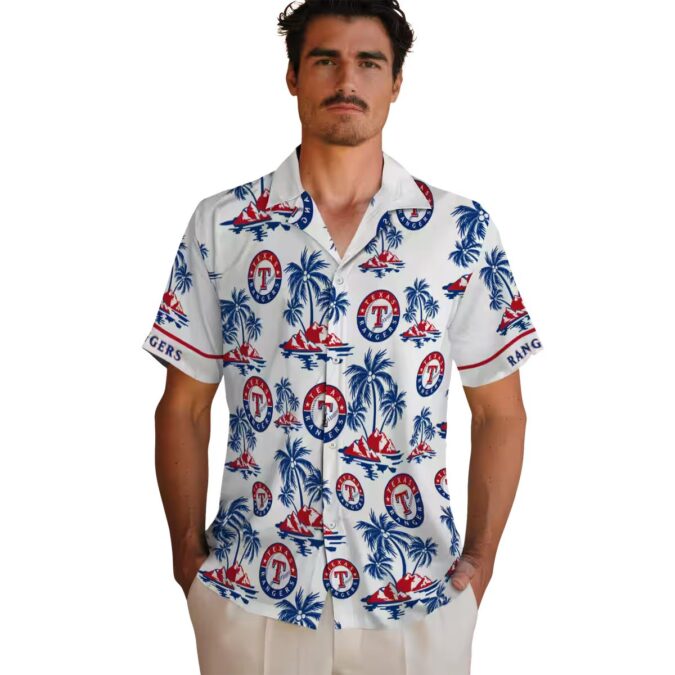 Texas Rangers Blue & White Palm Island Hawaiian Shirt - Official MLB Summer Fan Apparel