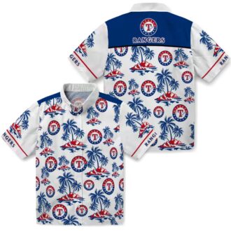 Texas Rangers Blue & White Palm Island Hawaiian Shirt - Official MLB Summer Fan Apparel