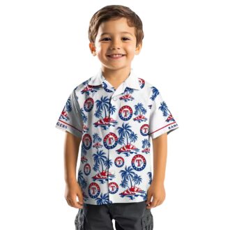 Texas Rangers Blue & White Palm Island Hawaiian Shirt - Official MLB Summer Fan Apparel