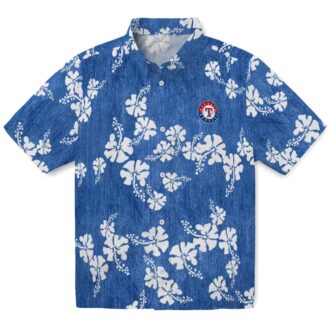 Texas Rangers Blue Hawaiian Shirt with Hibiscus Clusters - MLB Summer Fan Gear
