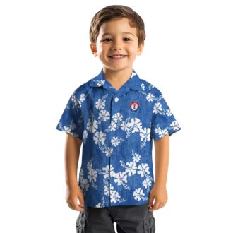 Texas Rangers Blue Hawaiian Shirt with Hibiscus Clusters - MLB Summer Fan Gear