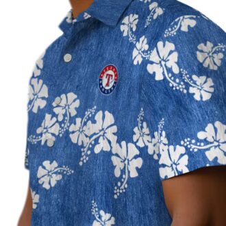 Texas Rangers Blue Hawaiian Shirt with Hibiscus Clusters - MLB Summer Fan Gear