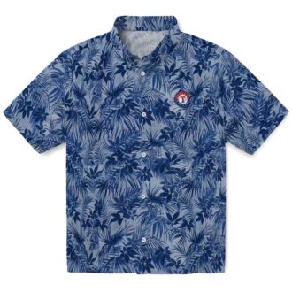 Texas Rangers MLB Tropical Hawaiian Shirt with Leafy Blue Pattern for Men