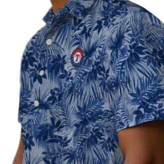 Texas Rangers MLB Tropical Hawaiian Shirt with Leafy Blue Pattern for Men