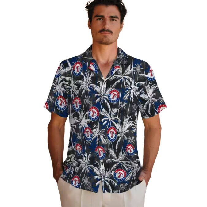 Texas Rangers Palm Hawaiian Shirt - MLB Blue Black Summer Shirt for Men & Women