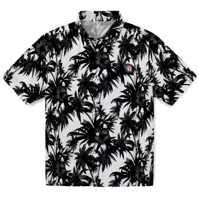 Texas Rangers Palm Motifs Hawaiian Shirt - Black & White MLB Team Gear for Beach Parties