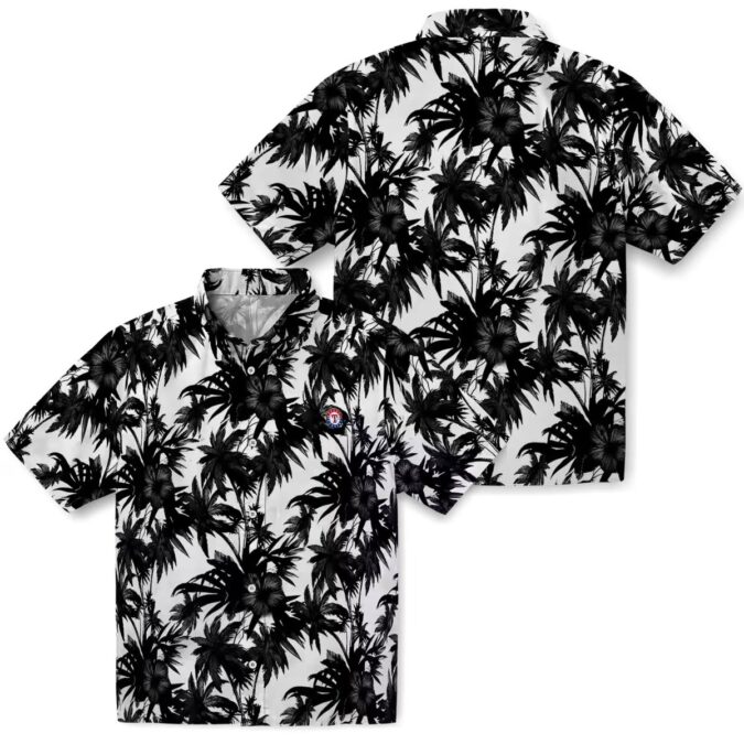 Texas Rangers Palm Motifs Hawaiian Shirt - Black & White MLB Team Gear for Beach Parties