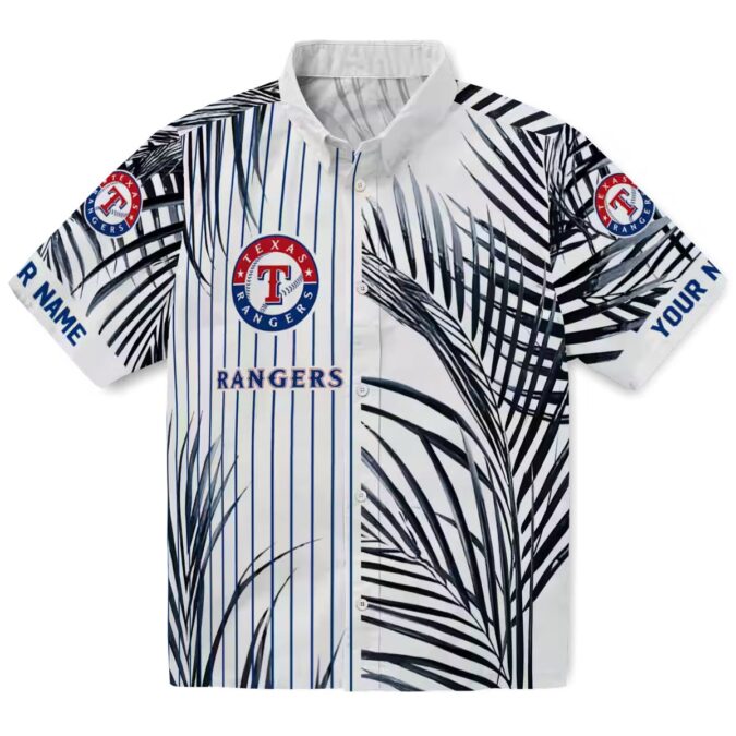 Texas Rangers Palm Stripes Blue Black Hawaiian Shirt - Perfect for MLB Fans and Summer Events