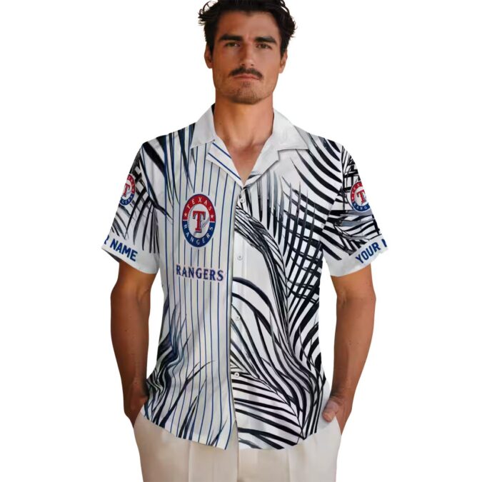 Texas Rangers Palm Stripes Blue Black Hawaiian Shirt - Perfect for MLB Fans and Summer Events