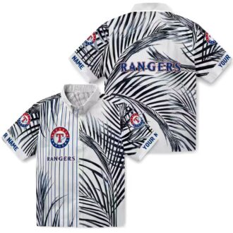 Texas Rangers Palm Stripes Blue Black Hawaiian Shirt - Perfect for MLB Fans and Summer Events