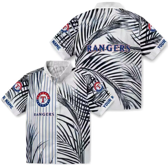 Texas Rangers Palm Stripes Blue Black Hawaiian Shirt - Perfect for MLB Fans and Summer Events