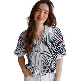 Texas Rangers Palm Stripes Blue Black Hawaiian Shirt - Perfect for MLB Fans and Summer Events