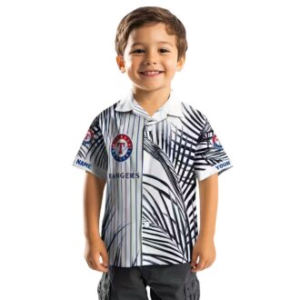Texas Rangers Palm Stripes Blue Black Hawaiian Shirt - Perfect for MLB Fans and Summer Events