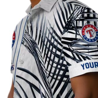 Texas Rangers Palm Stripes Blue Black Hawaiian Shirt - Perfect for MLB Fans and Summer Events