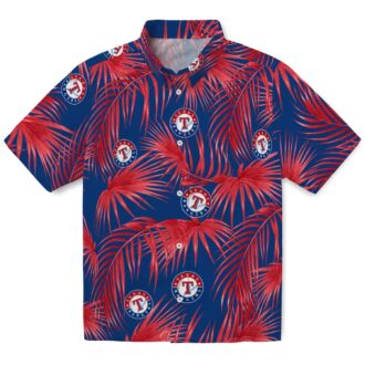 Texas Rangers Summer Tropical Shirt - Blue Hawaiian with Leafy Palms for MLB Fans