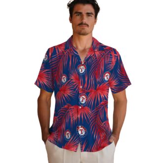 Texas Rangers Summer Tropical Shirt - Blue Hawaiian with Leafy Palms for MLB Fans
