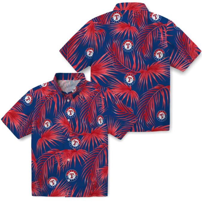 Texas Rangers Summer Tropical Shirt - Blue Hawaiian with Leafy Palms for MLB Fans