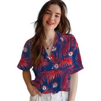 Texas Rangers Summer Tropical Shirt - Blue Hawaiian with Leafy Palms for MLB Fans
