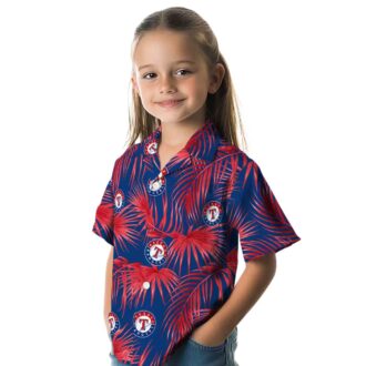 Texas Rangers Summer Tropical Shirt - Blue Hawaiian with Leafy Palms for MLB Fans