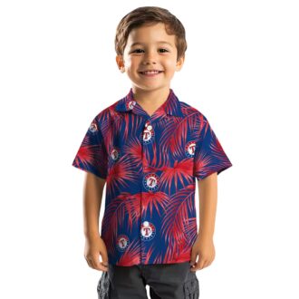 Texas Rangers Summer Tropical Shirt - Blue Hawaiian with Leafy Palms for MLB Fans