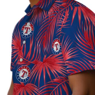 Texas Rangers Summer Tropical Shirt - Blue Hawaiian with Leafy Palms for MLB Fans