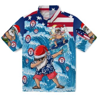 Texas Rangers Surfing Santa Hawaiian Shirt - MLB Summer Fan Gift