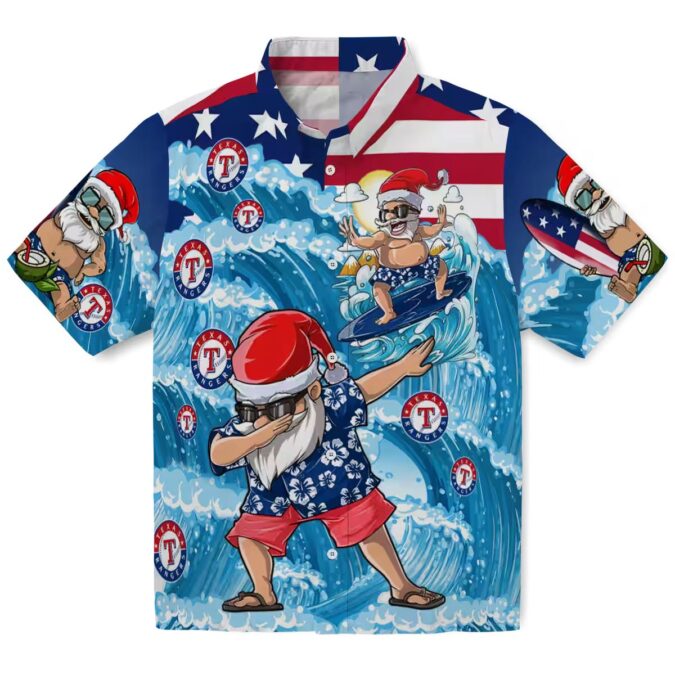 Texas Rangers Surfing Santa Hawaiian Shirt - MLB Summer Fan Gift