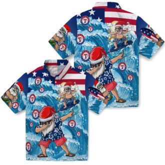 Texas Rangers Surfing Santa Hawaiian Shirt - MLB Summer Fan Gift