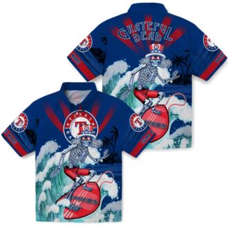 Texas Rangers Surfing Skeleton Blue Hawaiian Shirt - Custom MLB Shirt for Summer Beach Party