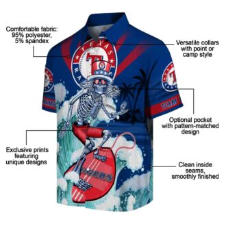 Texas Rangers Surfing Skeleton Blue Hawaiian Shirt - Custom MLB Shirt for Summer Beach Party