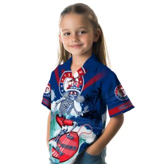 Texas Rangers Surfing Skeleton Blue Hawaiian Shirt - Custom MLB Shirt for Summer Beach Party