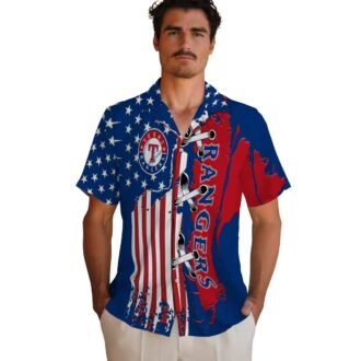 Texas Rangers American Flag Pattern Hawaiian Shirt - Stylish MLB Fan Gift for Summer
