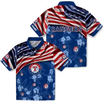 Texas Rangers US Flag Hibiscus Hawaiian Shirt - Custom MLB Beach Shirt for Fans