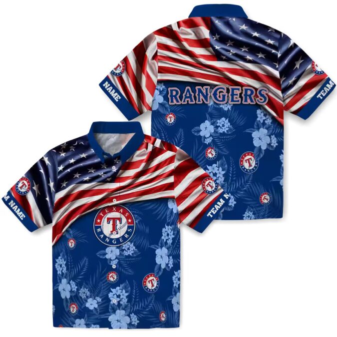 Texas Rangers US Flag Hibiscus Hawaiian Shirt - Custom MLB Beach Shirt for Fans