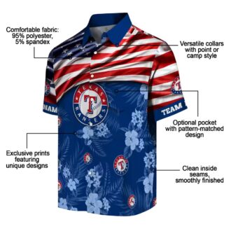 Texas Rangers US Flag Hibiscus Hawaiian Shirt - Custom MLB Beach Shirt for Fans