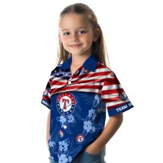 Texas Rangers US Flag Hibiscus Hawaiian Shirt - Custom MLB Beach Shirt for Fans