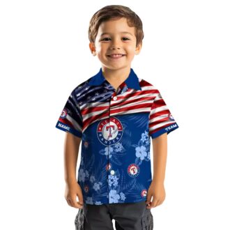 Texas Rangers US Flag Hibiscus Hawaiian Shirt - Custom MLB Beach Shirt for Fans