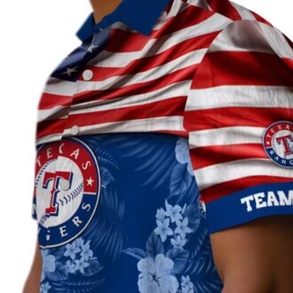 Texas Rangers US Flag Hibiscus Hawaiian Shirt - Custom MLB Beach Shirt for Fans