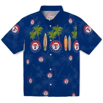 Trendy Texas Rangers Tropical Shirt - Palm & Surfboard Design for Baseball Fans