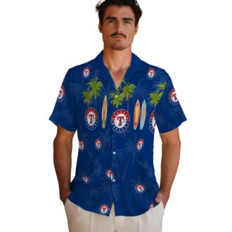 Trendy Texas Rangers Tropical Shirt - Palm & Surfboard Design for Baseball Fans