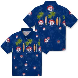 Trendy Texas Rangers Tropical Shirt - Palm & Surfboard Design for Baseball Fans