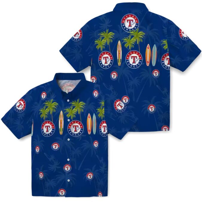 Trendy Texas Rangers Tropical Shirt - Palm & Surfboard Design for Baseball Fans